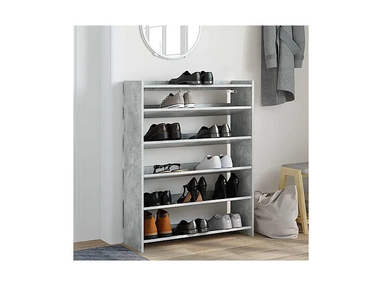 Étagère à chaussures gris béton 80x25x100 bois d'ingénierie