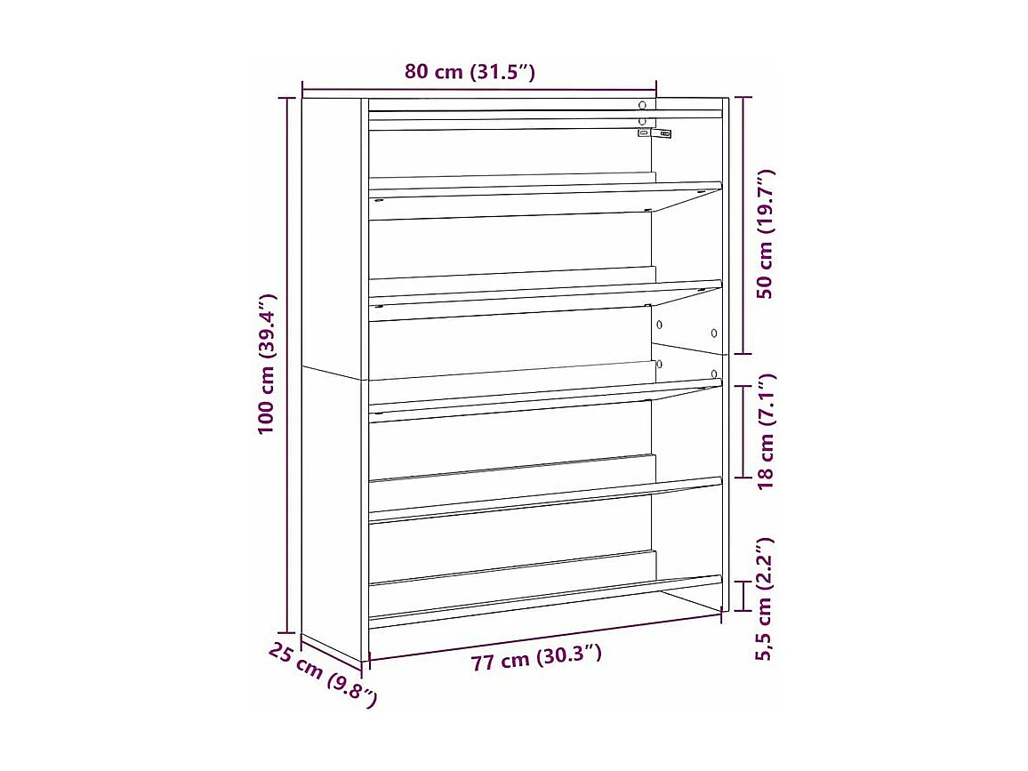 Étagère à chaussures gris béton 80x25x100 bois d'ingénierie
