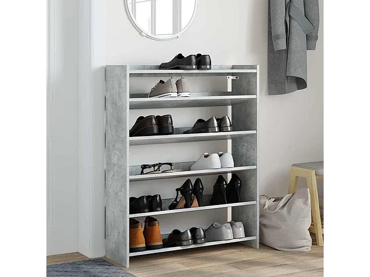 Étagère à chaussures gris béton 80x25x100 bois d'ingénierie