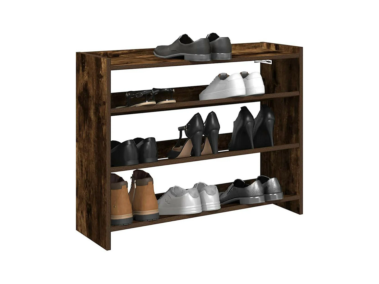 Étagère à chaussures en bois Manda L 60 x H 62cm - Rangement 3 niveaux-Couleur Marron fumé