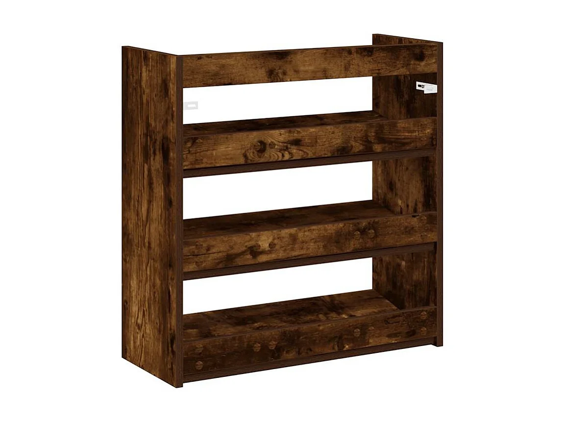 Étagère à chaussures en bois Manda L 60 x H 62cm - Rangement 3 niveaux-Couleur Marron fumé