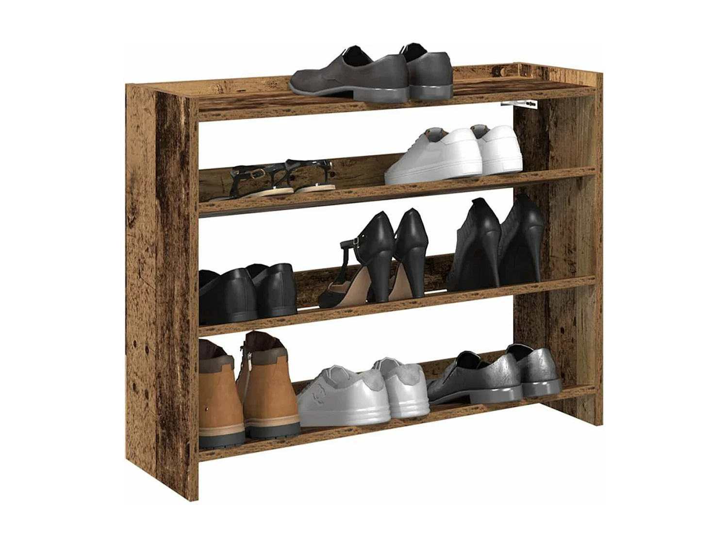 Étagère à chaussures en bois Manda L 60 x H 62cm - Rangement 3 niveaux-Couleur Marron fumé