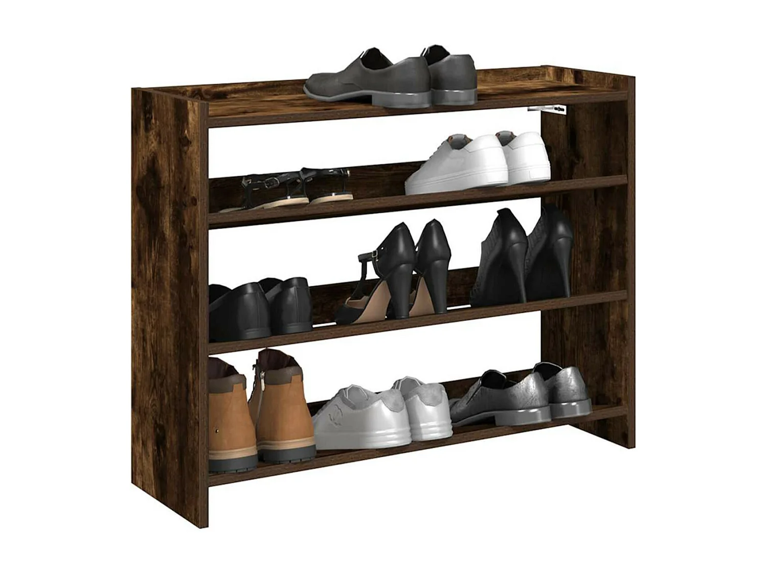 Étagère à chaussures en bois Manda L 60 x H 62cm - Rangement 3 niveaux-Couleur Marron fumé