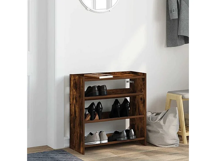 Étagère à chaussures en bois Manda L 60 x H 62cm - Rangement 3 niveaux-Couleur Marron fumé