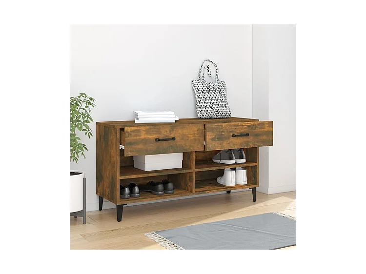 Meuble à chaussures Chêne fumé 102x35x55 Bois d'ingénierie
