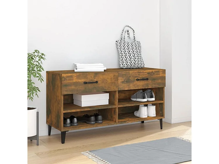 Meuble à chaussures Chêne fumé 102x35x55 Bois d'ingénierie