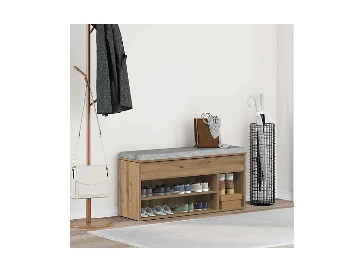 Banc à chaussures chêne artisanal 102x30,5x45 bois ingénierie