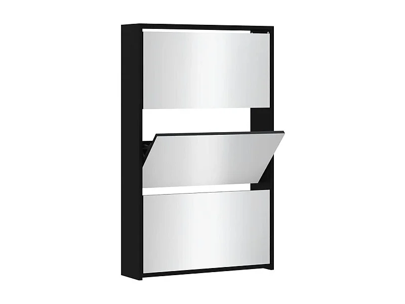 Armoire à chaussures 3 portes rabattables avec miroir Ranka H 102cm – Design moderne et élégant-Couleur Noir
