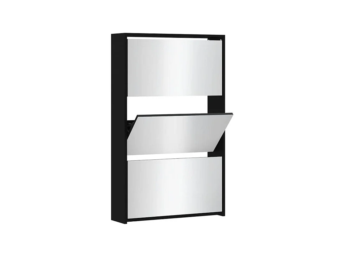 Armoire à chaussures 3 portes rabattables avec miroir Ranka H 102cm – Design moderne et élégant-Couleur Noir