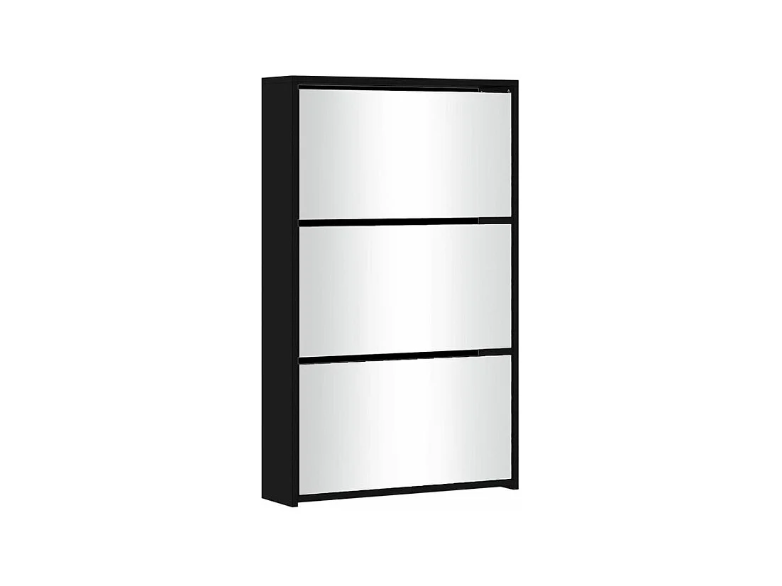 Armoire à chaussures 3 portes rabattables avec miroir Ranka H 102cm – Design moderne et élégant-Couleur Noir