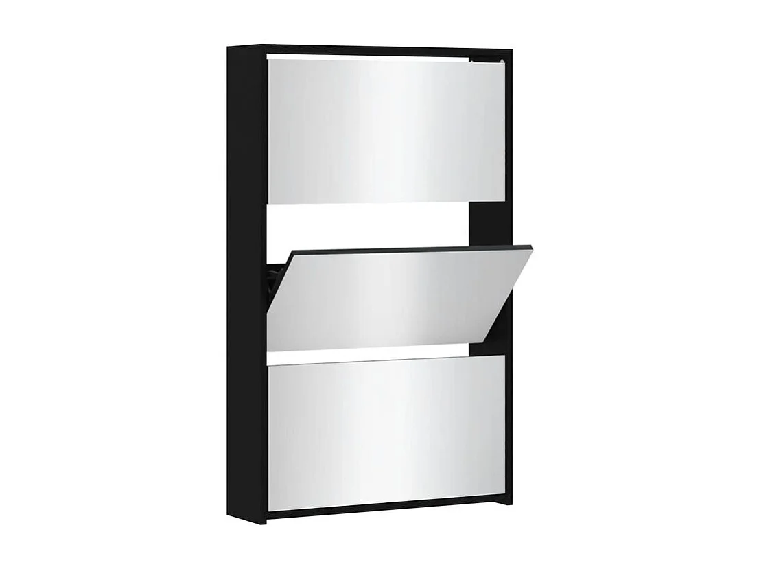 Armoire à chaussures 3 portes rabattables avec miroir Ranka H 102cm – Design moderne et élégant-Couleur Noir