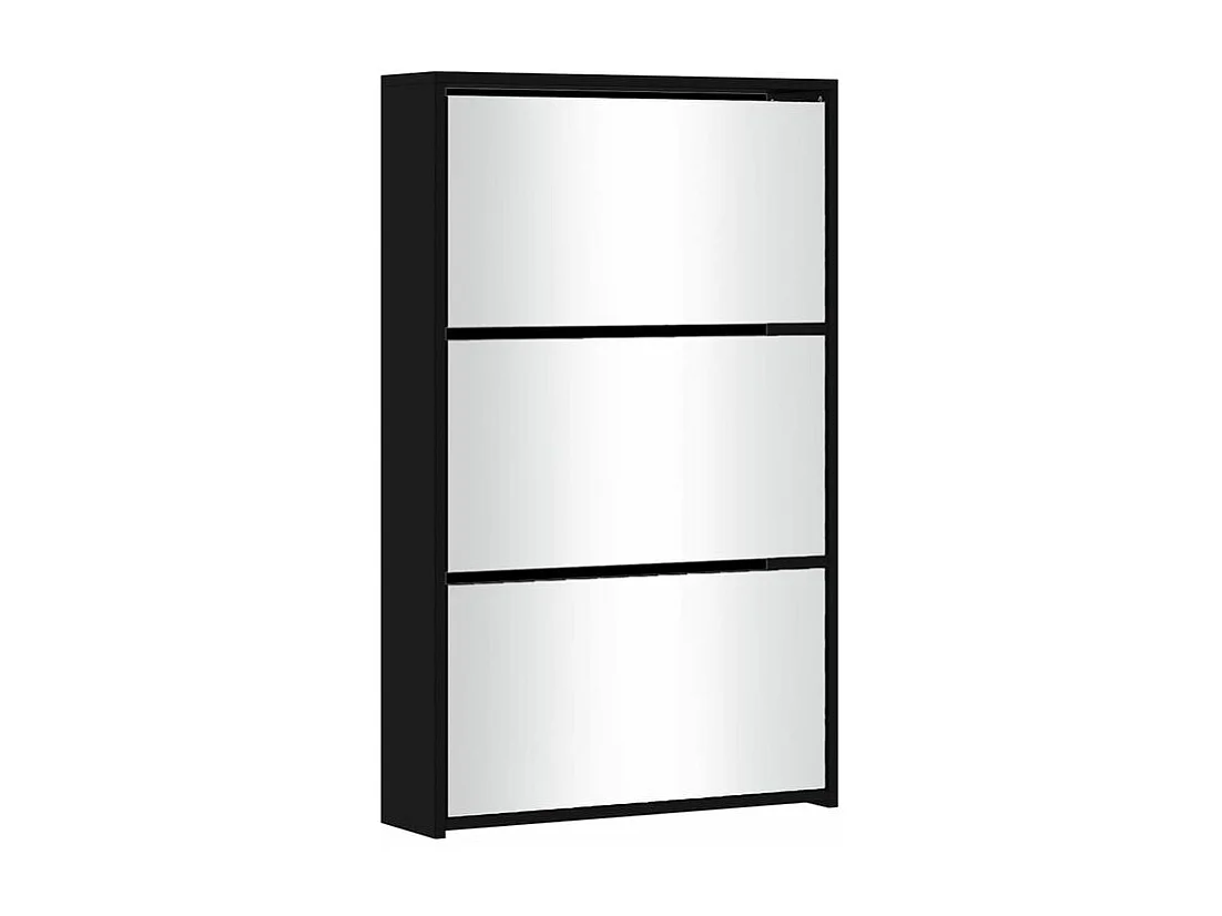 Armoire à chaussures 3 portes rabattables avec miroir Ranka H 102cm – Design moderne et élégant-Couleur Noir