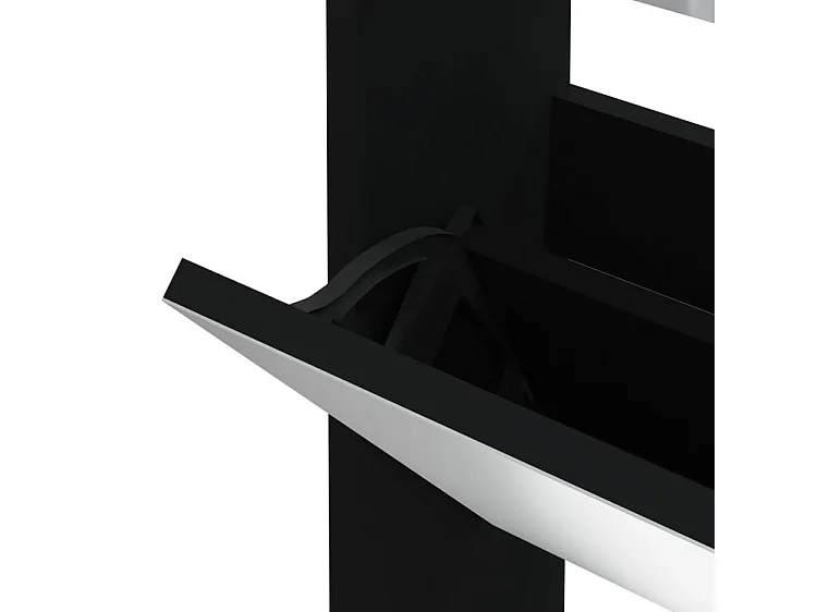 Armoire à chaussures 3 portes rabattables avec miroir Ranka H 102cm – Design moderne et élégant-Couleur Noir