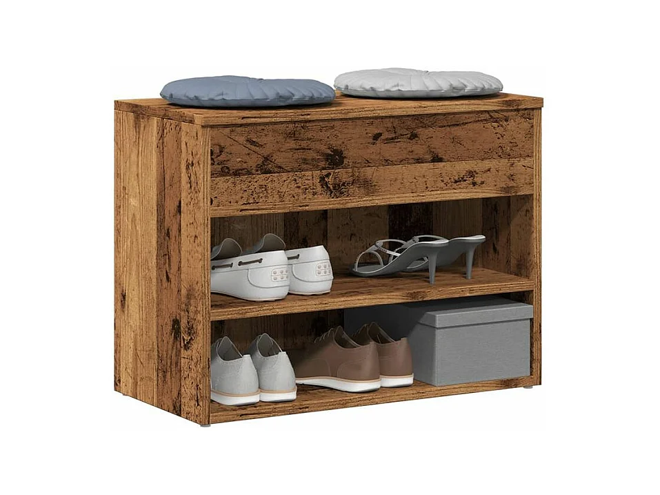 Banc à chaussures en bois Borka L 60 x H 45cm - Compact et Pratique-Couleur Marron noisette