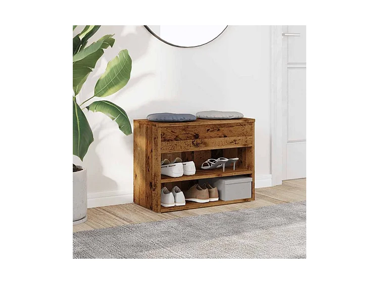 Banc à chaussures en bois Borka L 60 x H 45cm - Compact et Pratique-Couleur Marron noisette