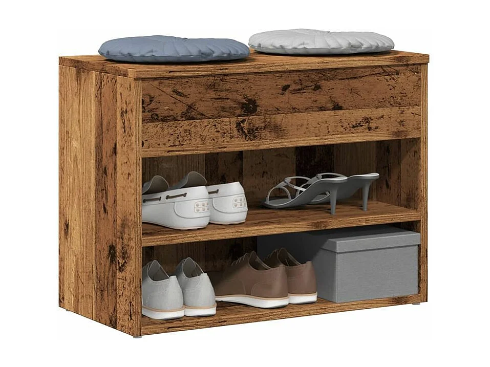 Banc à chaussures en bois Borka L 60 x H 45cm - Compact et Pratique-Couleur Marron noisette