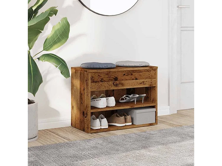 Banc à chaussures en bois Borka L 60 x H 45cm - Compact et Pratique-Couleur Marron noisette