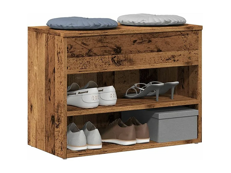 Banc à chaussures en bois Borka L 60 x H 45cm - Compact et Pratique-Couleur Marron noisette