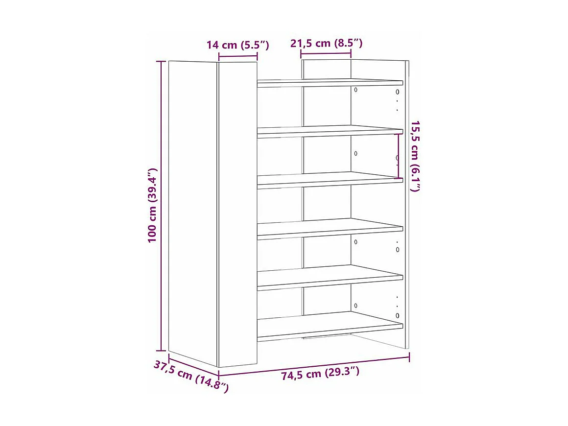 Etagères à chaussures en bois Lizza L75xH100xP38 – Élégance et praticité-Couleur Blanc