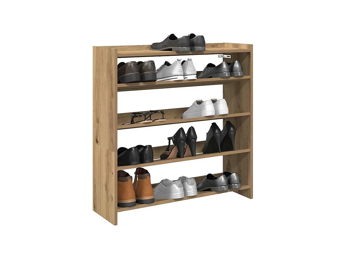 Étagère à chaussures en bois Manda L 80 x H 81cm - Rangement 5 niveaux-Couleur Marron clair
