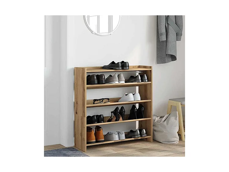 Étagère à chaussures en bois Manda L 80 x H 81cm - Rangement 5 niveaux-Couleur Marron clair