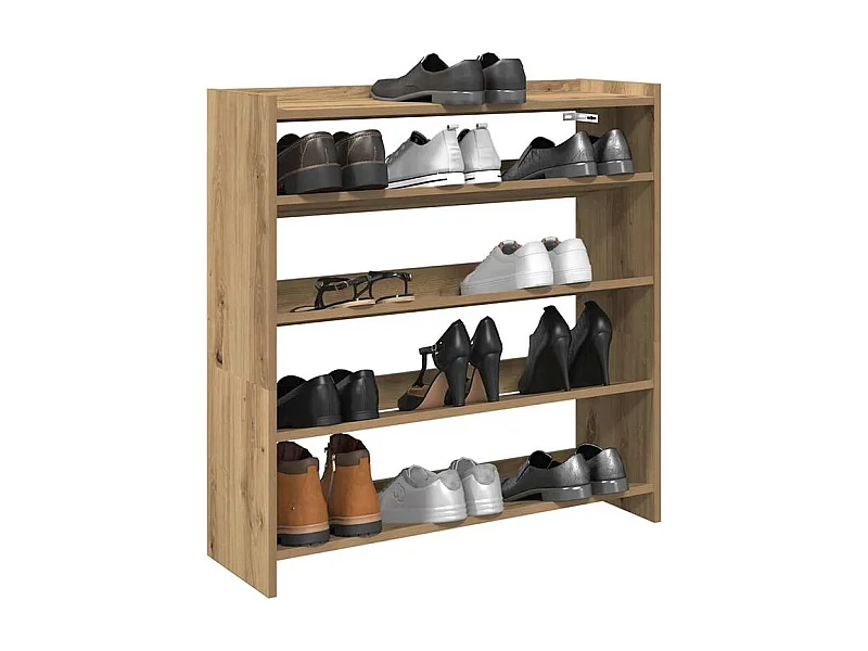 Étagère à chaussures en bois Manda L 80 x H 81cm - Rangement 5 niveaux-Couleur Marron clair