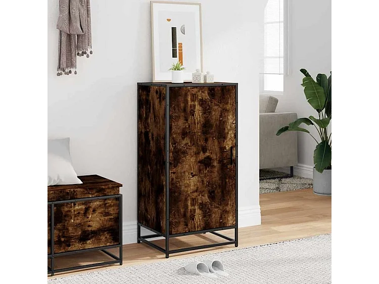 Étagère à chaussures chêne fumé 48x38x97,5 bois d'ingénierie