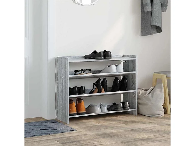 Étagère à chaussures en bois Manda L 80 x H 62cm - Rangement 3 niveaux-Couleur Chêne gris