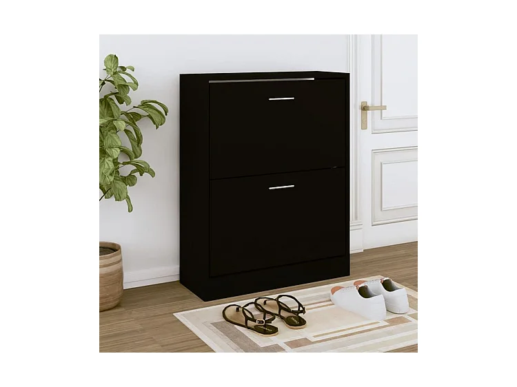 Armoire à chaussures en bois Puerto L63xH81xP24 – 2 portes rabattables-Couleur Noir