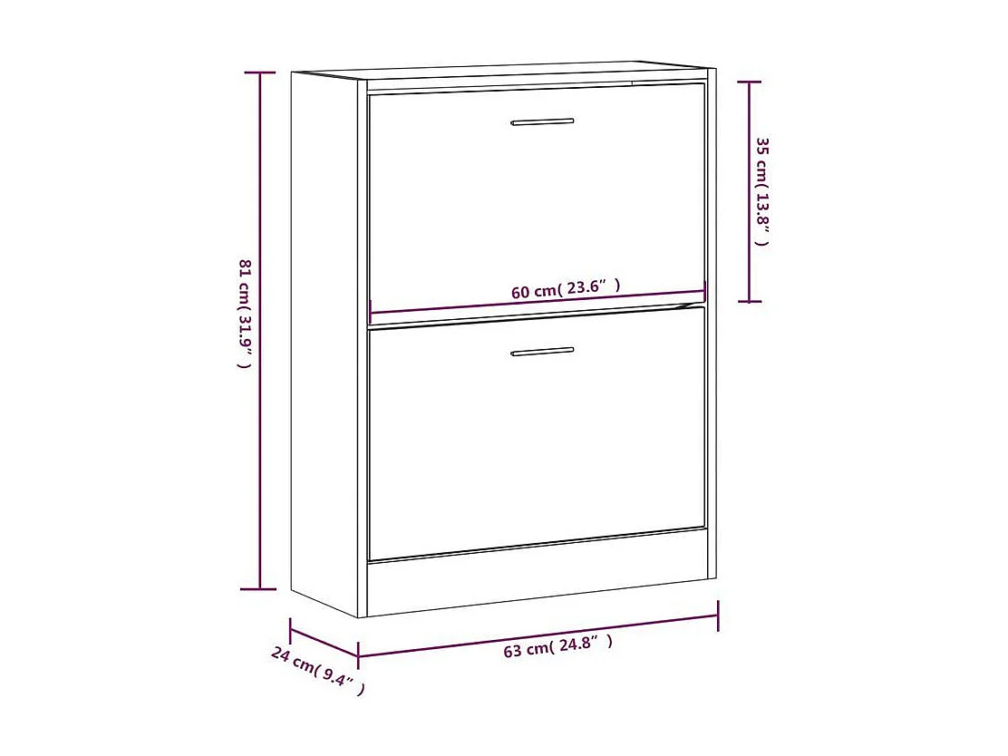 Armoire à chaussures en bois Puerto L63xH81xP24 – 2 portes rabattables-Couleur Noir