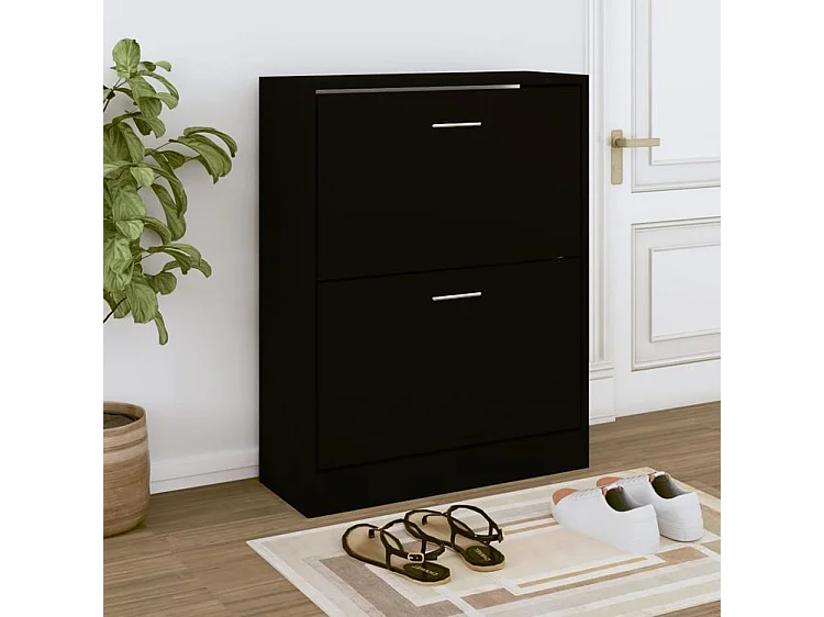 Armoire à chaussures en bois Puerto L63xH81xP24 – 2 portes rabattables-Couleur Noir