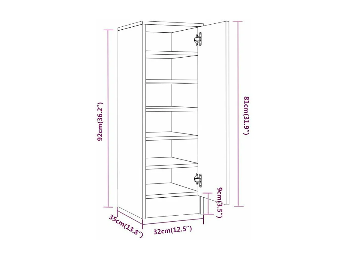 Armoire à chaussures en bois Kompo L32xP35xH92 - Sobre et discréte-Couleur Marron fumé