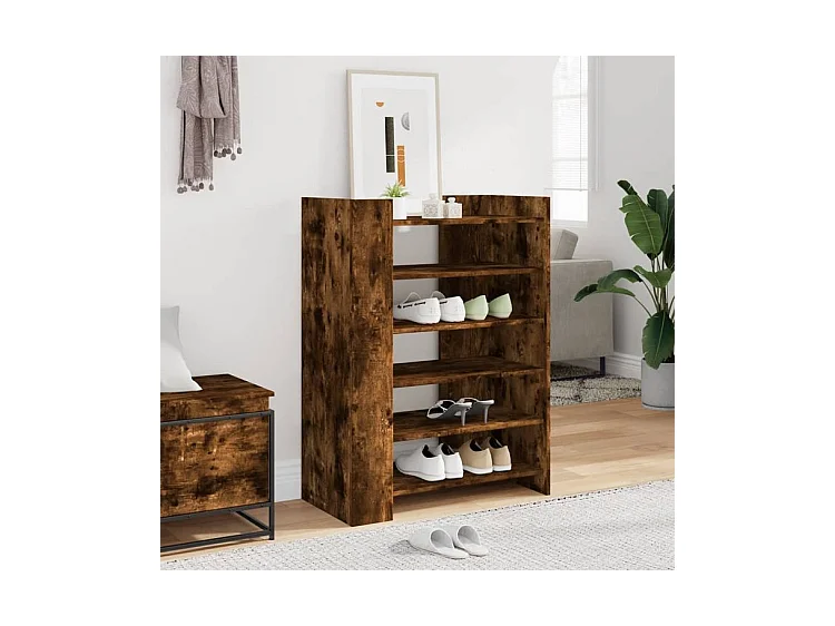 Etagères à chaussures en bois Lizza L75xH100xP38 – Élégance et praticité-Couleur Marron fumé