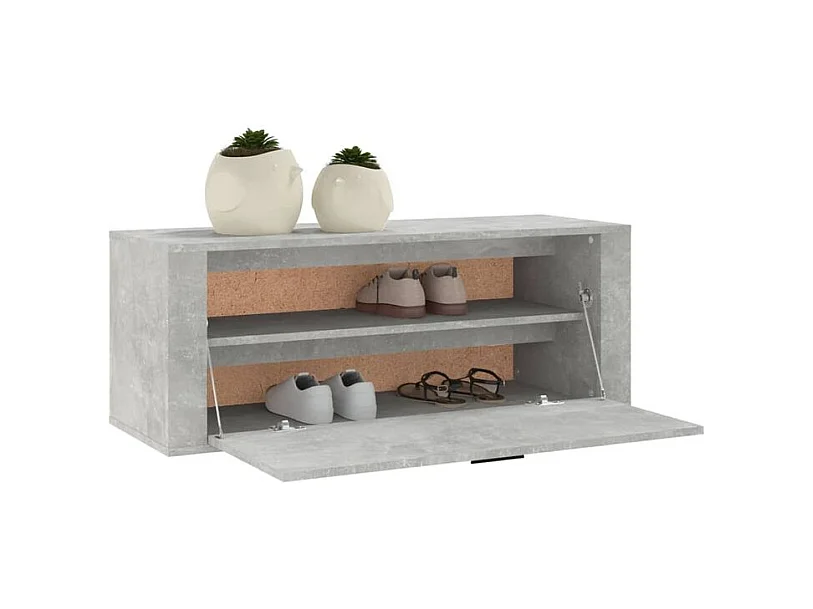 Armoire à chaussures murale en bois Luiza L100xH38xP35 – Élégance et fonctionnalité-Couleur Gris béton