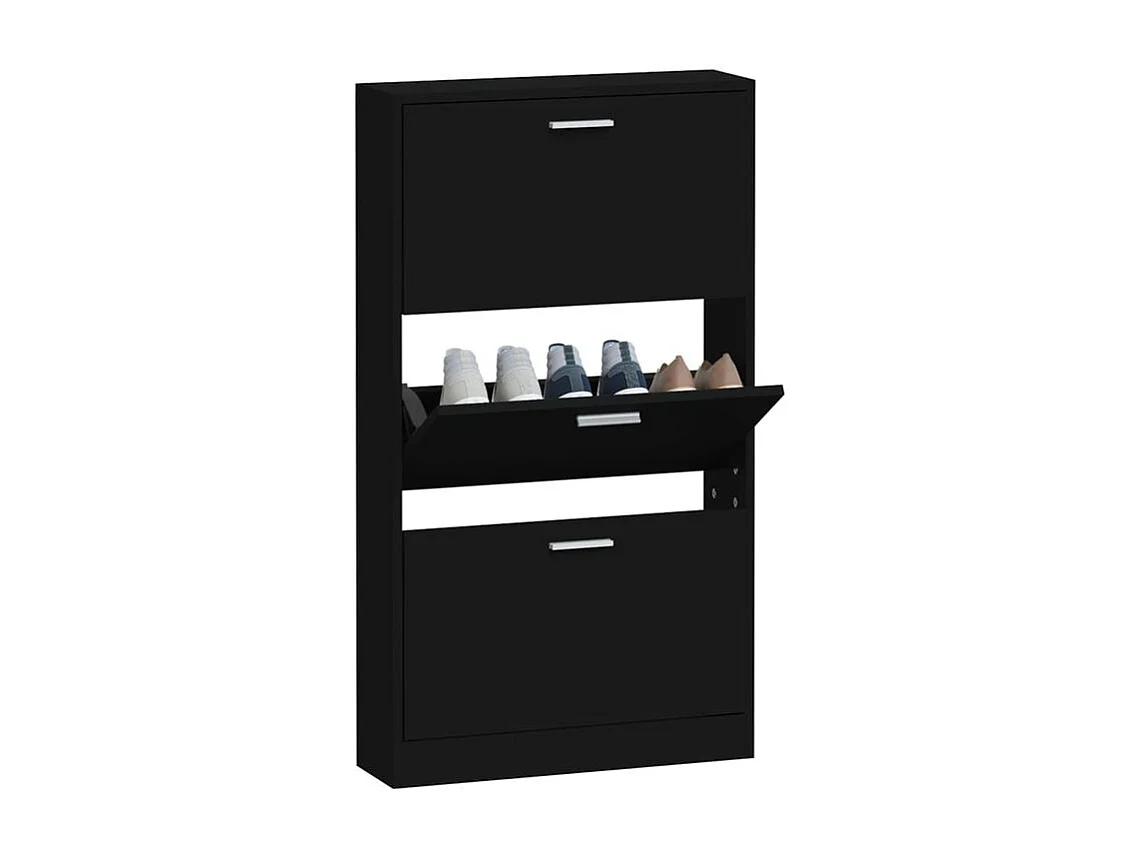 Armoire à chaussures en bois Puerto L59xH108xP17 – 3 portes rabattables-Couleur Noir