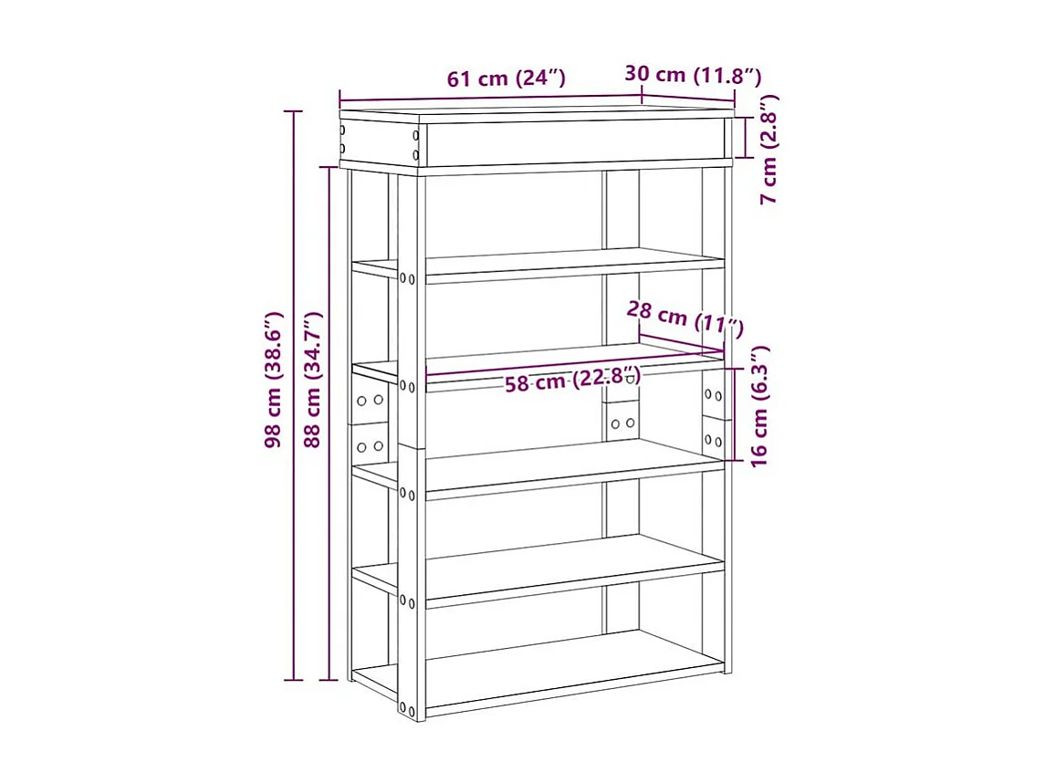 Étagère à chaussures vieux bois 60x30x98 bois d'ingénierie