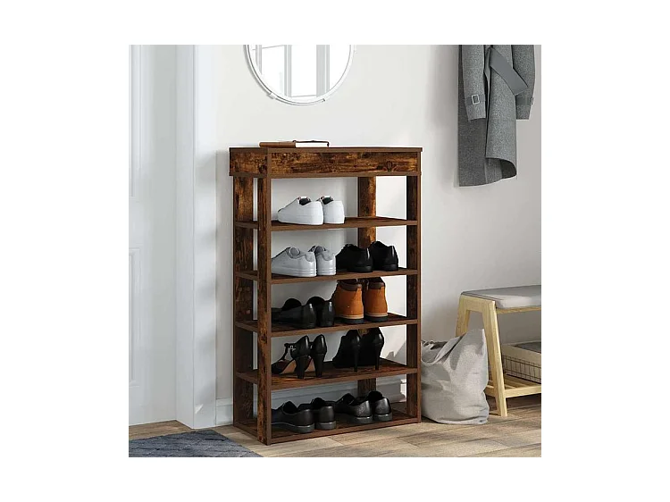 Étagère à chaussures chêne fumé 60x30x98 bois d'ingénierie