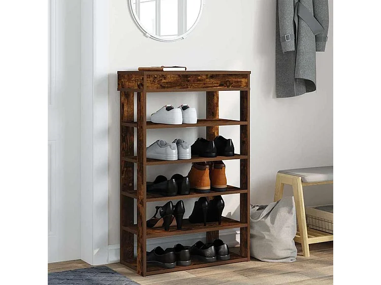 Étagère à chaussures chêne fumé 60x30x98 bois d'ingénierie
