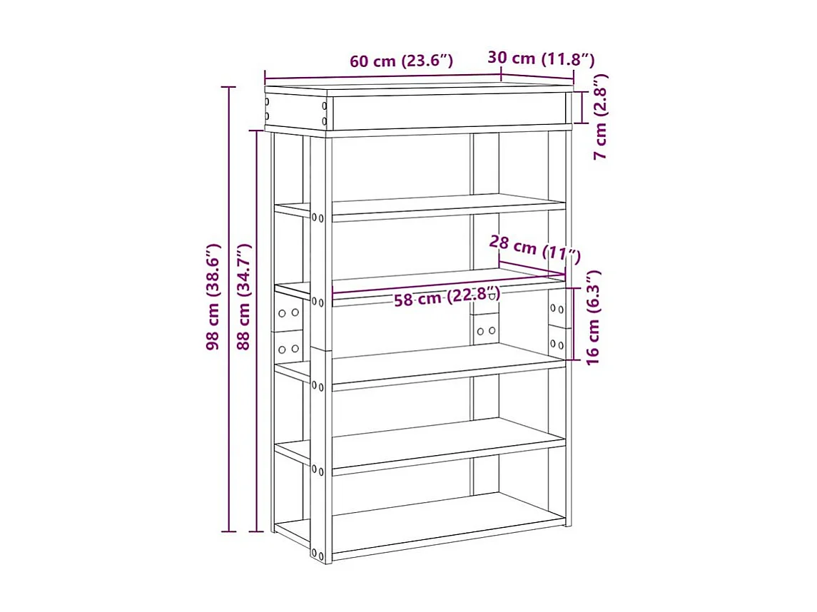 Étagère à chaussures chêne fumé 60x30x98 bois d'ingénierie