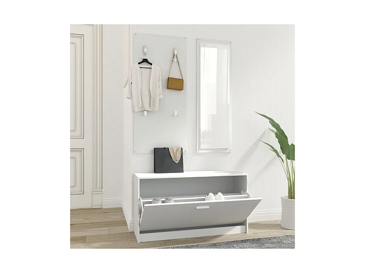 Ensemble d'armoires à chaussures 3-en-1 Blanc Bois d'ingénierie