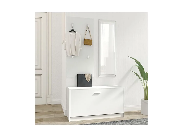 Ensemble d'armoires à chaussures 3-en-1 Blanc Bois d'ingénierie