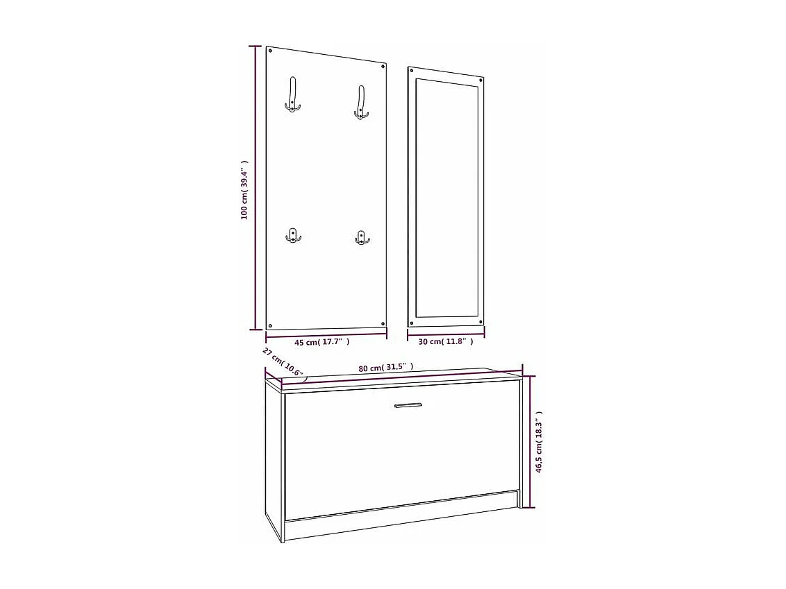 Ensemble d'armoires à chaussures 3-en-1 Blanc Bois d'ingénierie