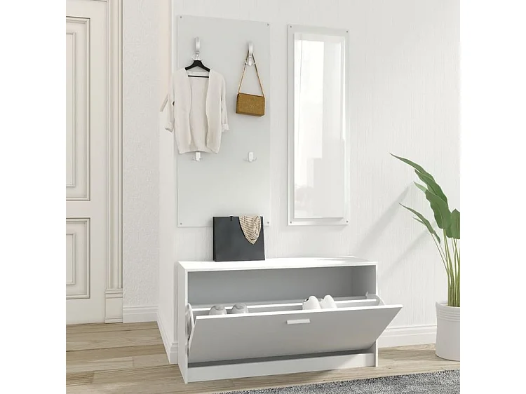 Ensemble d'armoires à chaussures 3-en-1 Blanc Bois d'ingénierie