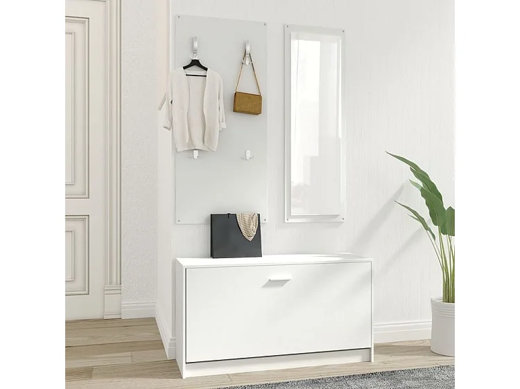 Ensemble d'armoires à chaussures 3-en-1 Blanc Bois d'ingénierie