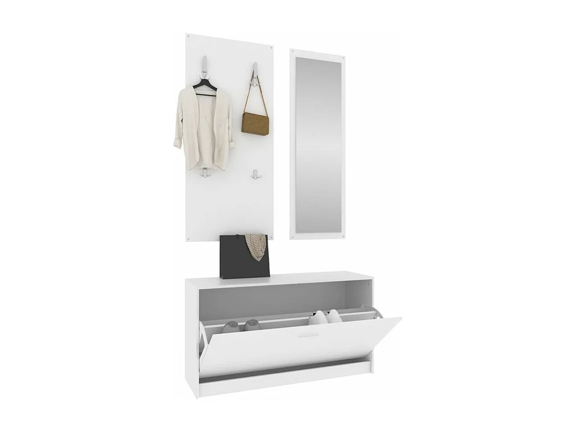 Ensemble d'armoires à chaussures 3-en-1 Blanc Bois d'ingénierie