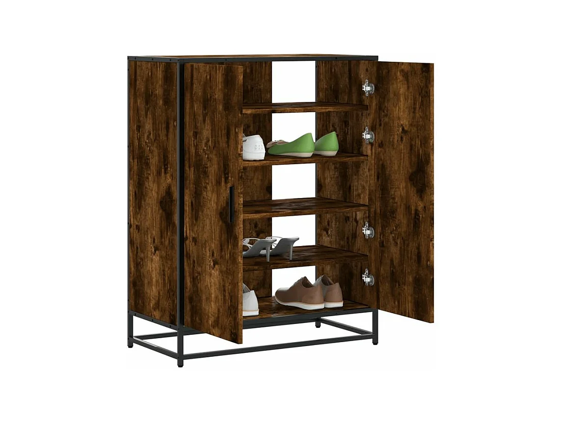 Meuble à chaussures chêne fumé bois d'ingénierie et métal