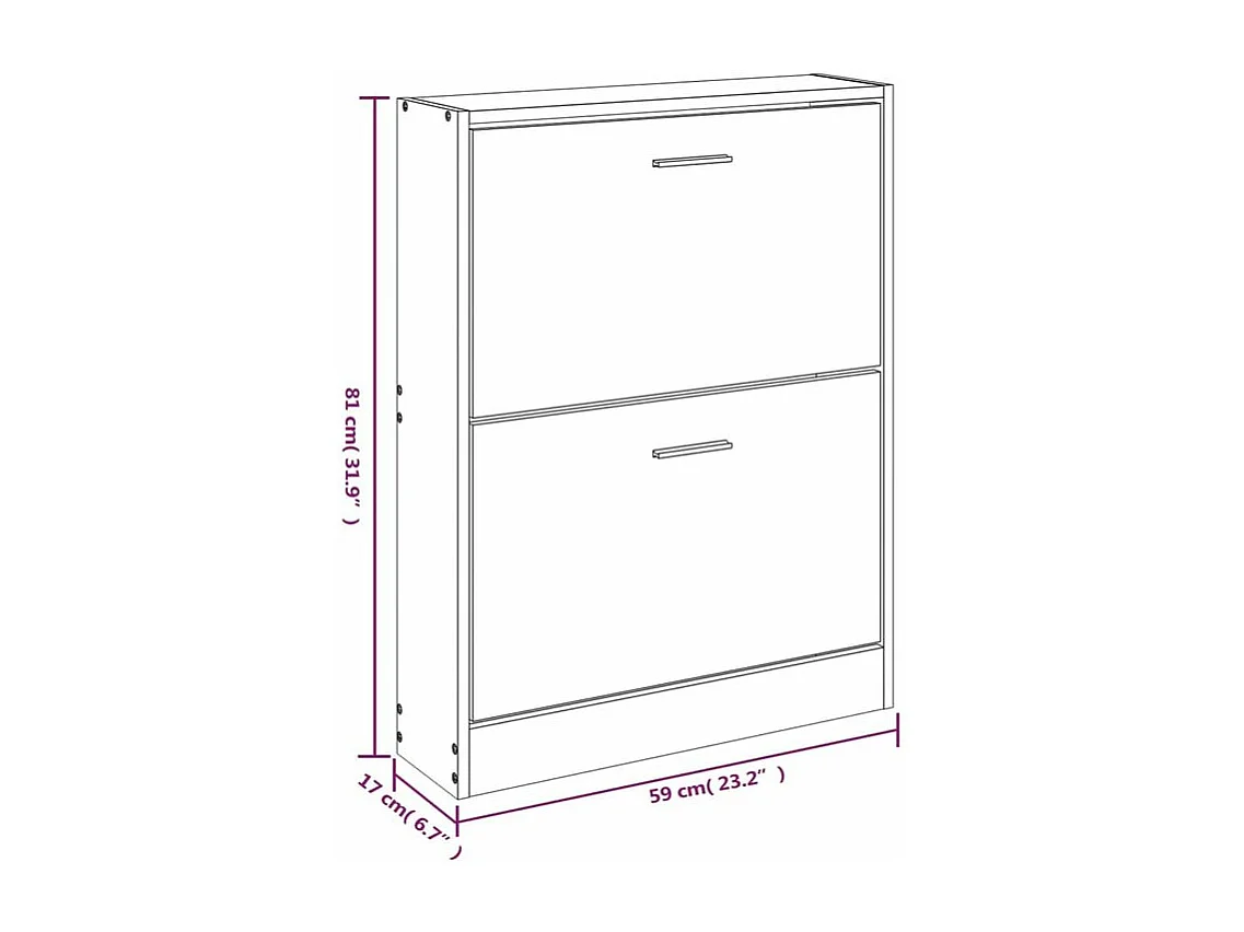 Armoire à chaussures en bois Puerto L59xH81xP17 – 2 portes rabattables-Couleur Gris béton