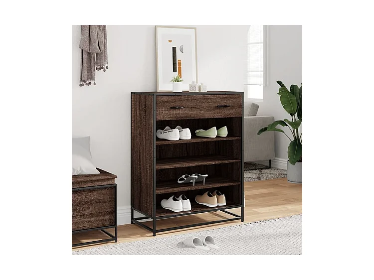 Meuble à chaussures chêne marron bois d'ingénierie et métal
