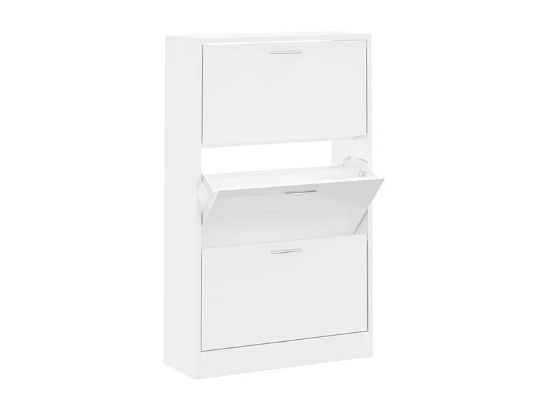 Armoire à chaussures en bois Puerto L63xH103xP24 – 3 portes rabattables-Couleur Blanc brillant