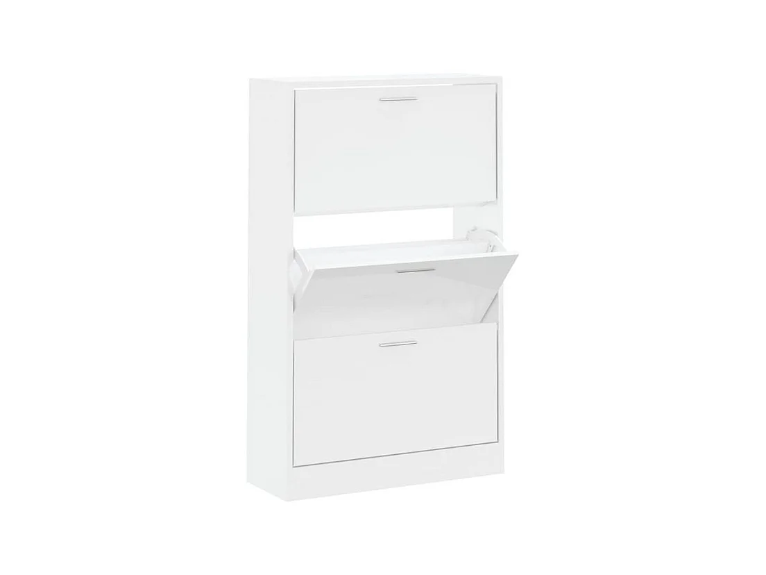Armoire à chaussures en bois Puerto L63xH103xP24 – 3 portes rabattables-Couleur Blanc brillant